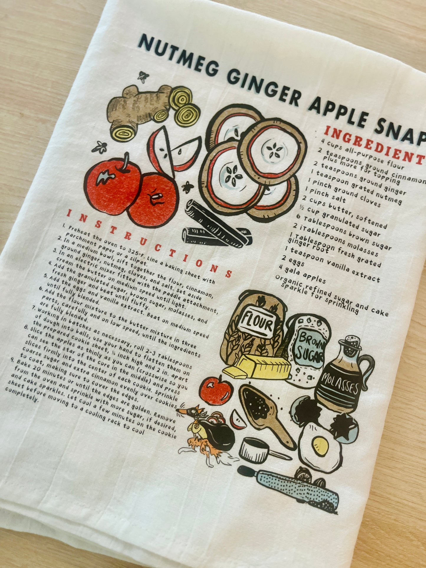 Nutmeg Ginger Apple Snaps Recipe Tea Towel