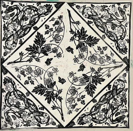 Snake and Flower Linocut Bandana