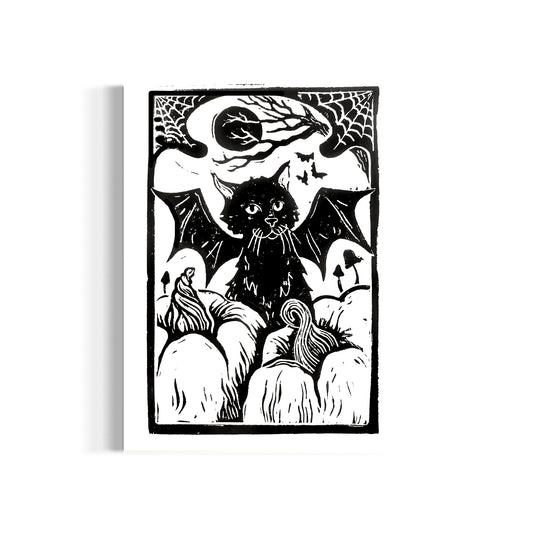 Cat Bat - linocut print