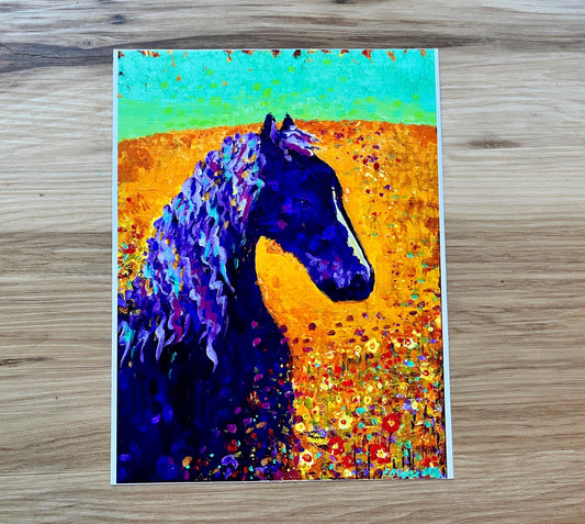 Tranquility Blooming - Horse and Flower Modern Painting - Art Print