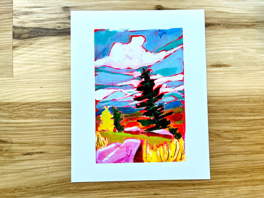 Mountaintop Tree - Colorful and Expressive Landscape Painting - Art Print