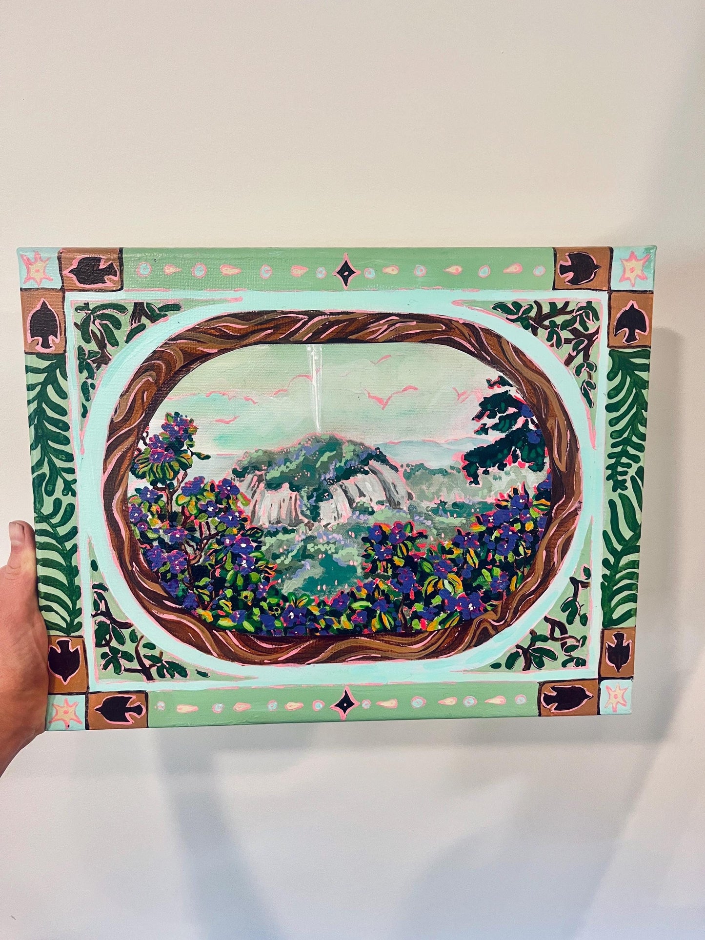 Looking Glass Rock Folk Painting - Folk Mountain Painting - Acrylic on Canvas