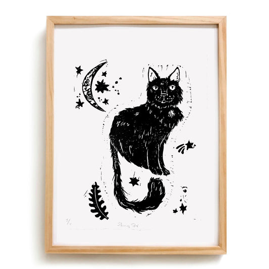 Moon Queen - Original Linocut Cat Series