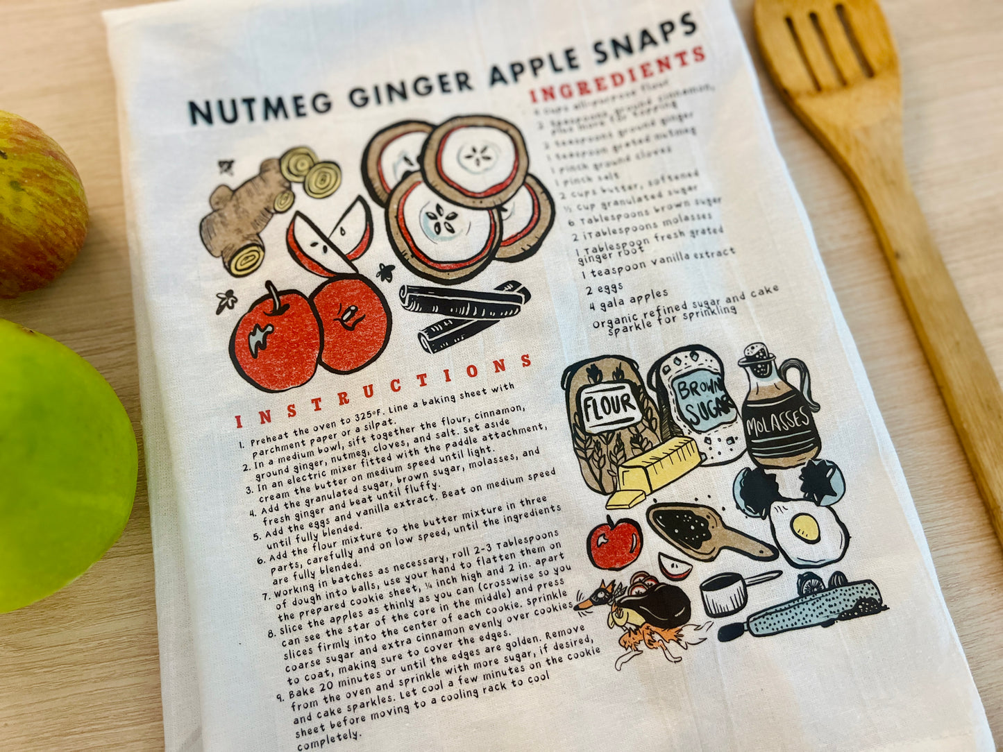 Nutmeg Ginger Apple Snaps Recipe Tea Towel