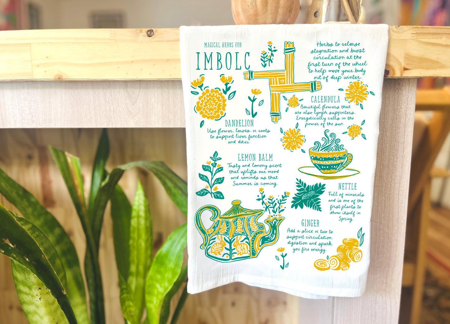 Imbolc Herbs Tea Towel