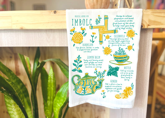 Imbolc Herbs Tea Towel