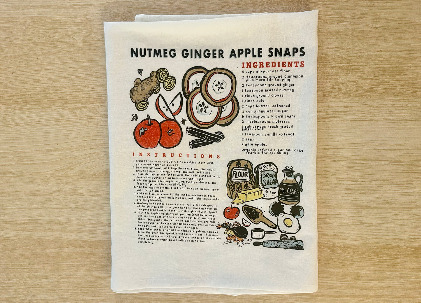 Nutmeg Ginger Apple Snaps Recipe Tea Towel