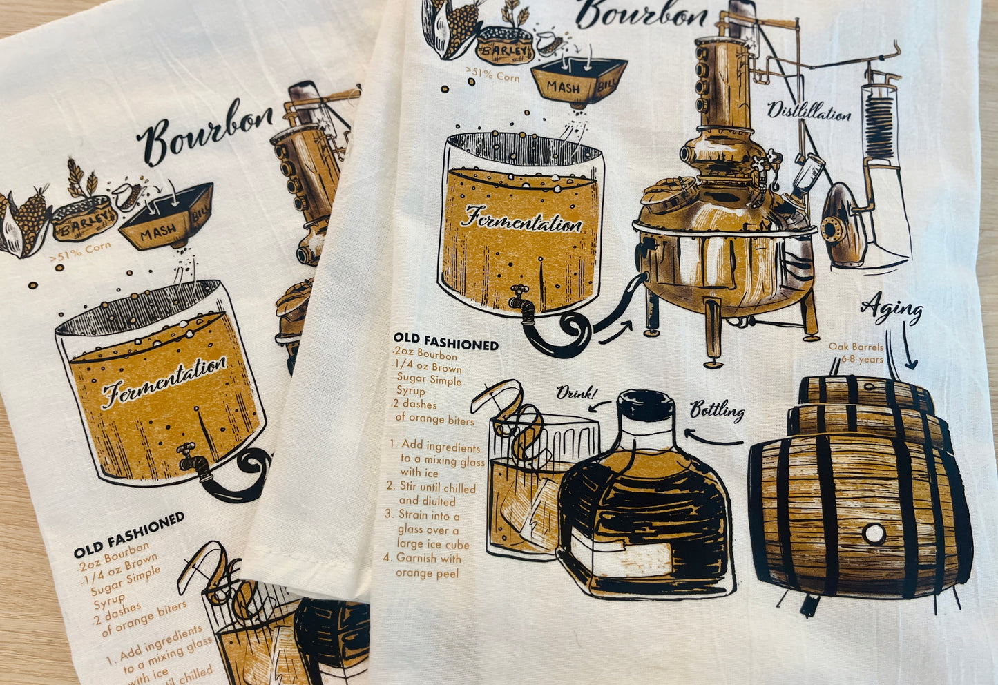 Bourbon and Old Fashion Recipe Tea Towel