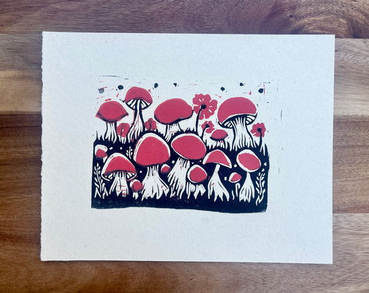 Mushroom FriendS Linocut