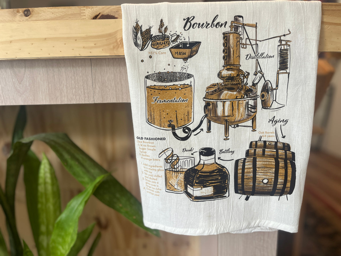 Bourbon and Old Fashion Recipe Tea Towel