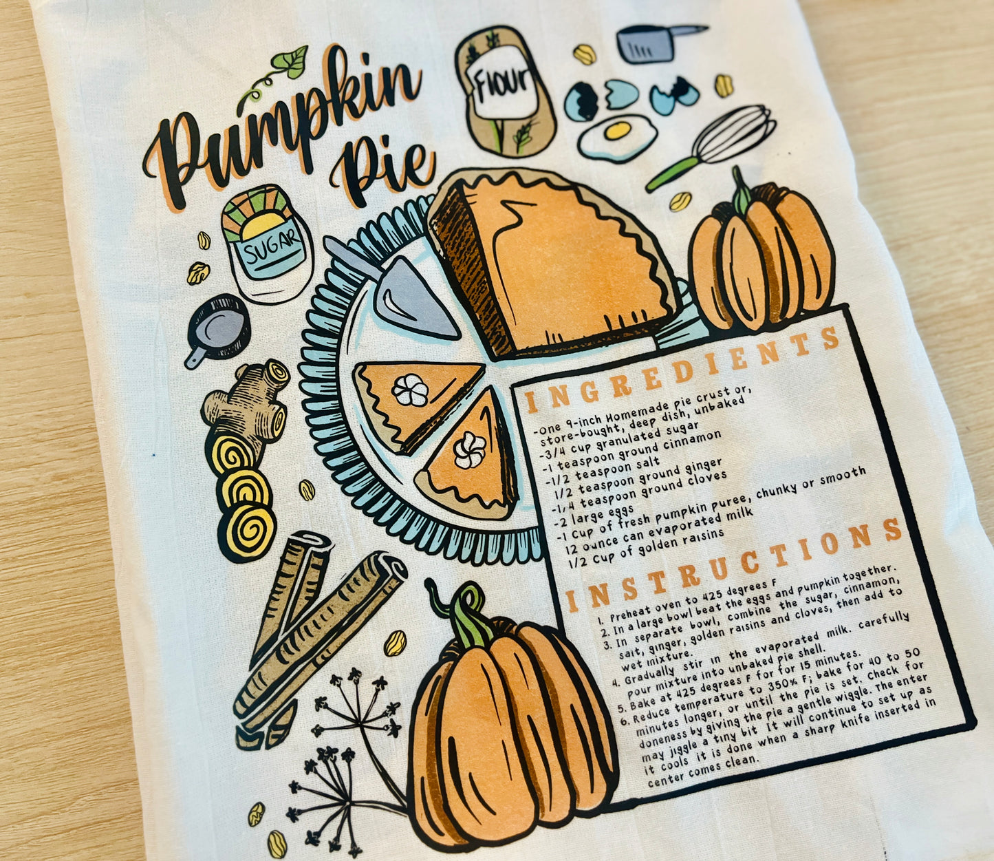 Pumpkin Pie Recipe Tea Towel