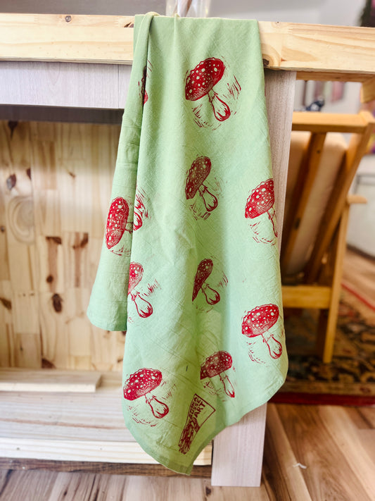 Agaric Mushroom Patterned Tea Towel