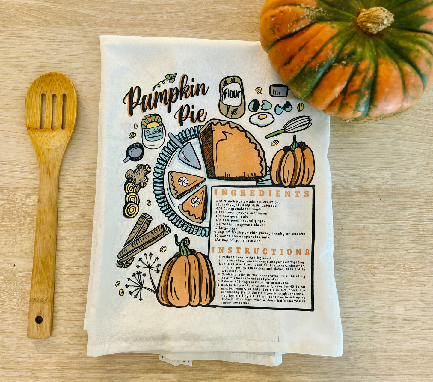 Pumpkin Pie Recipe Tea Towel