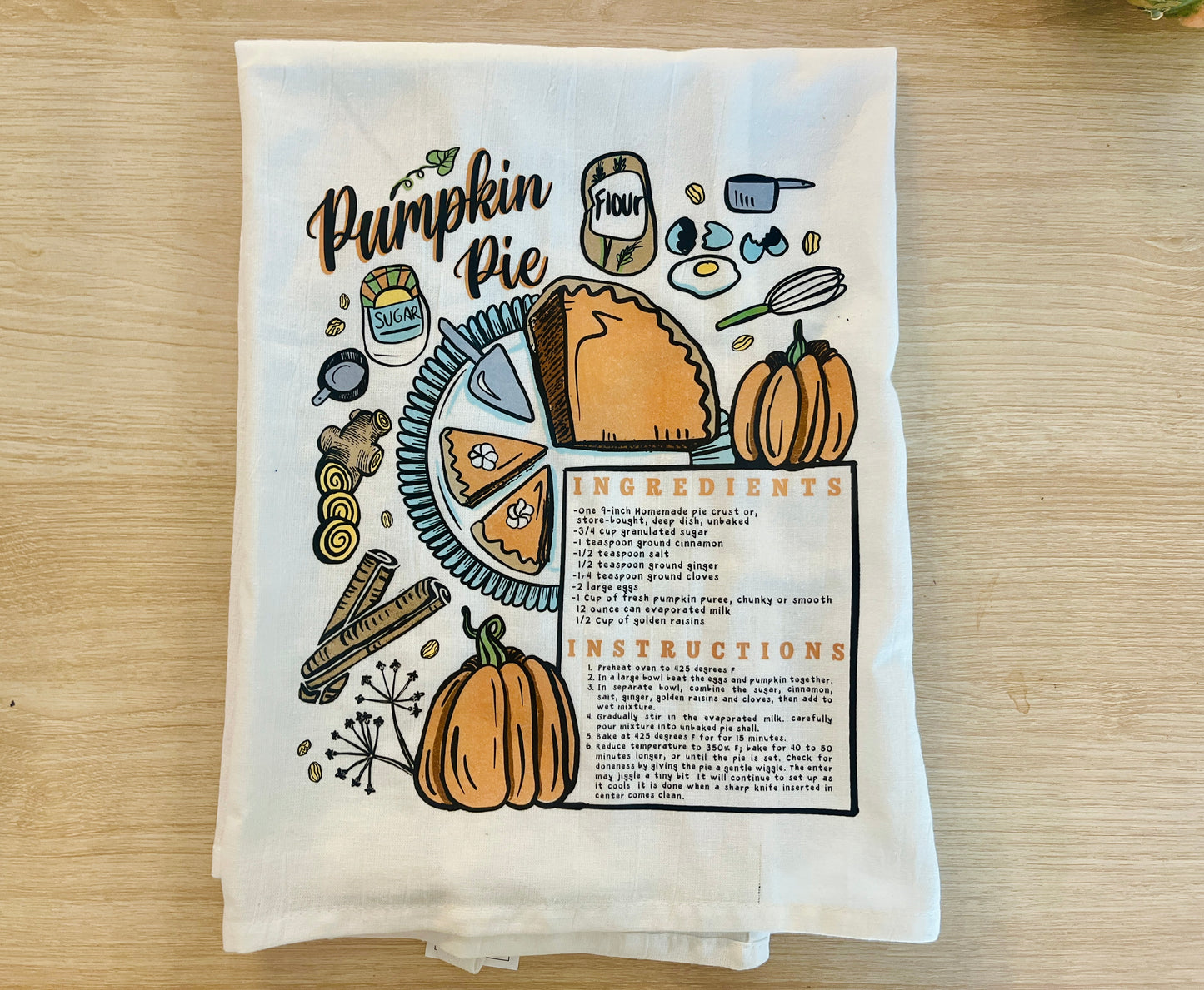 Pumpkin Pie Recipe Tea Towel