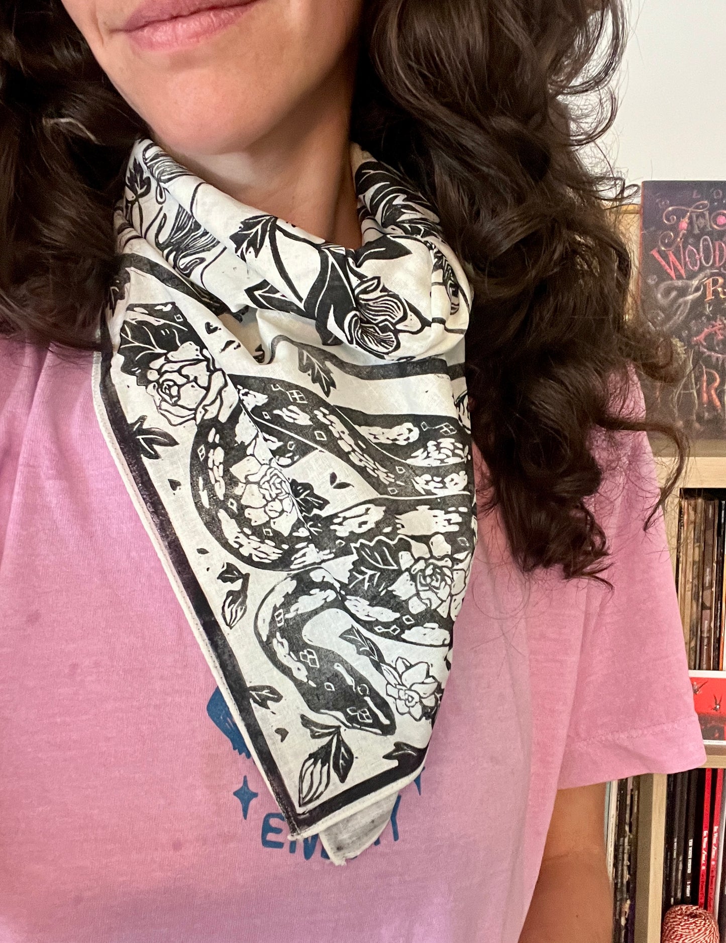 Snake and Flower Linocut Bandana