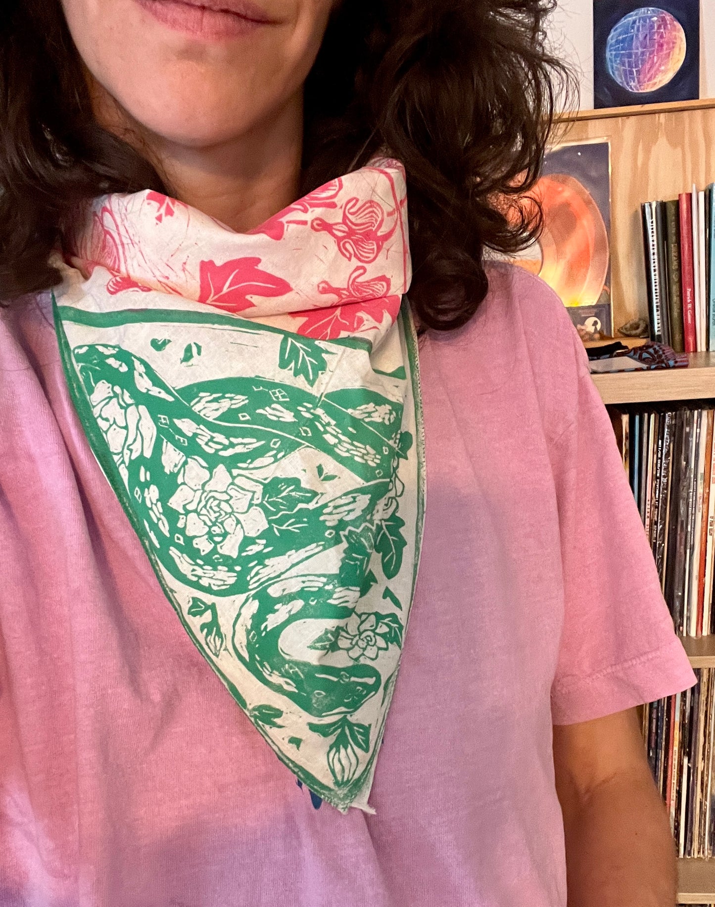 Snake and Flower Linocut Bandana