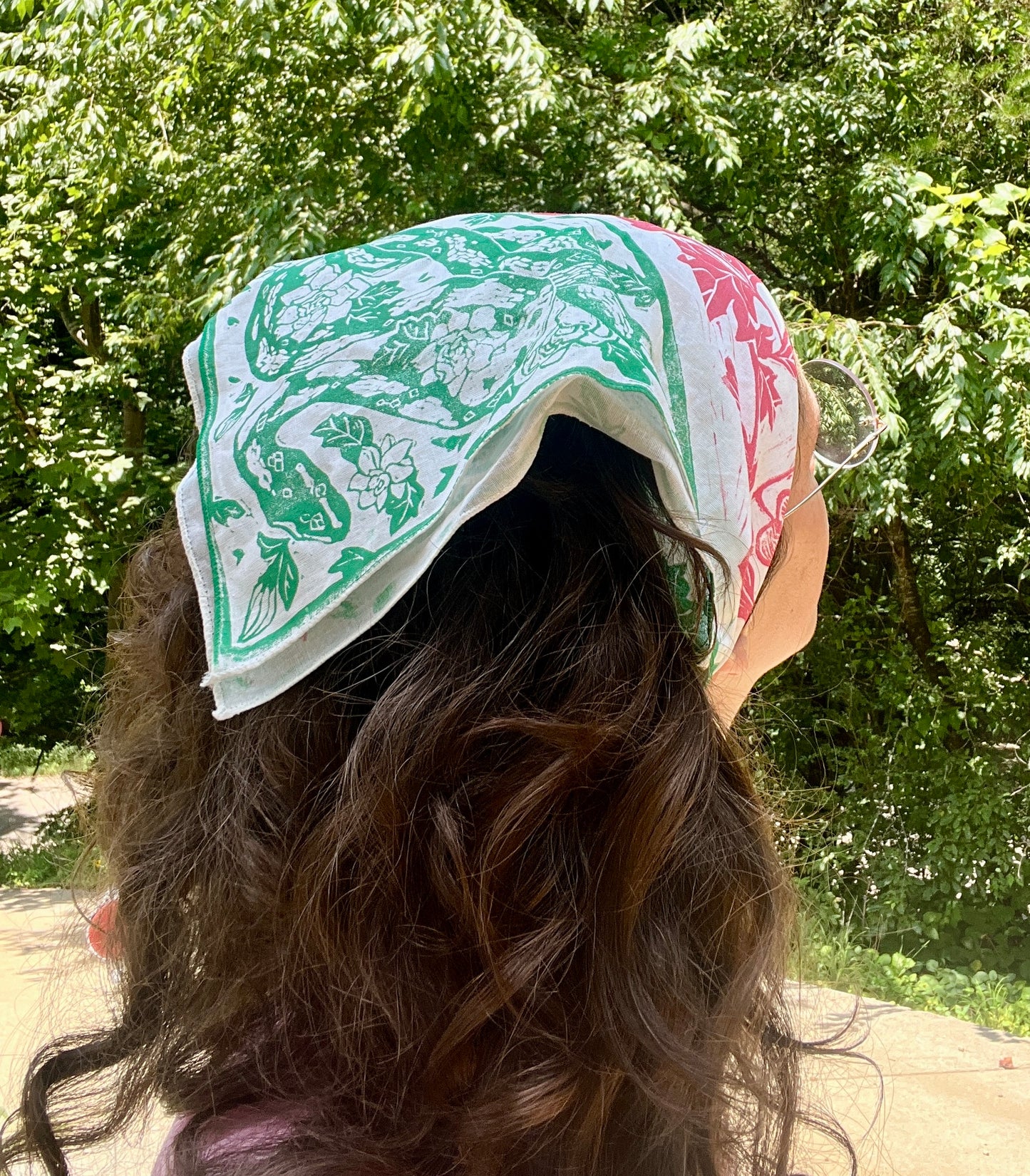 Snake and Flower Linocut Bandana