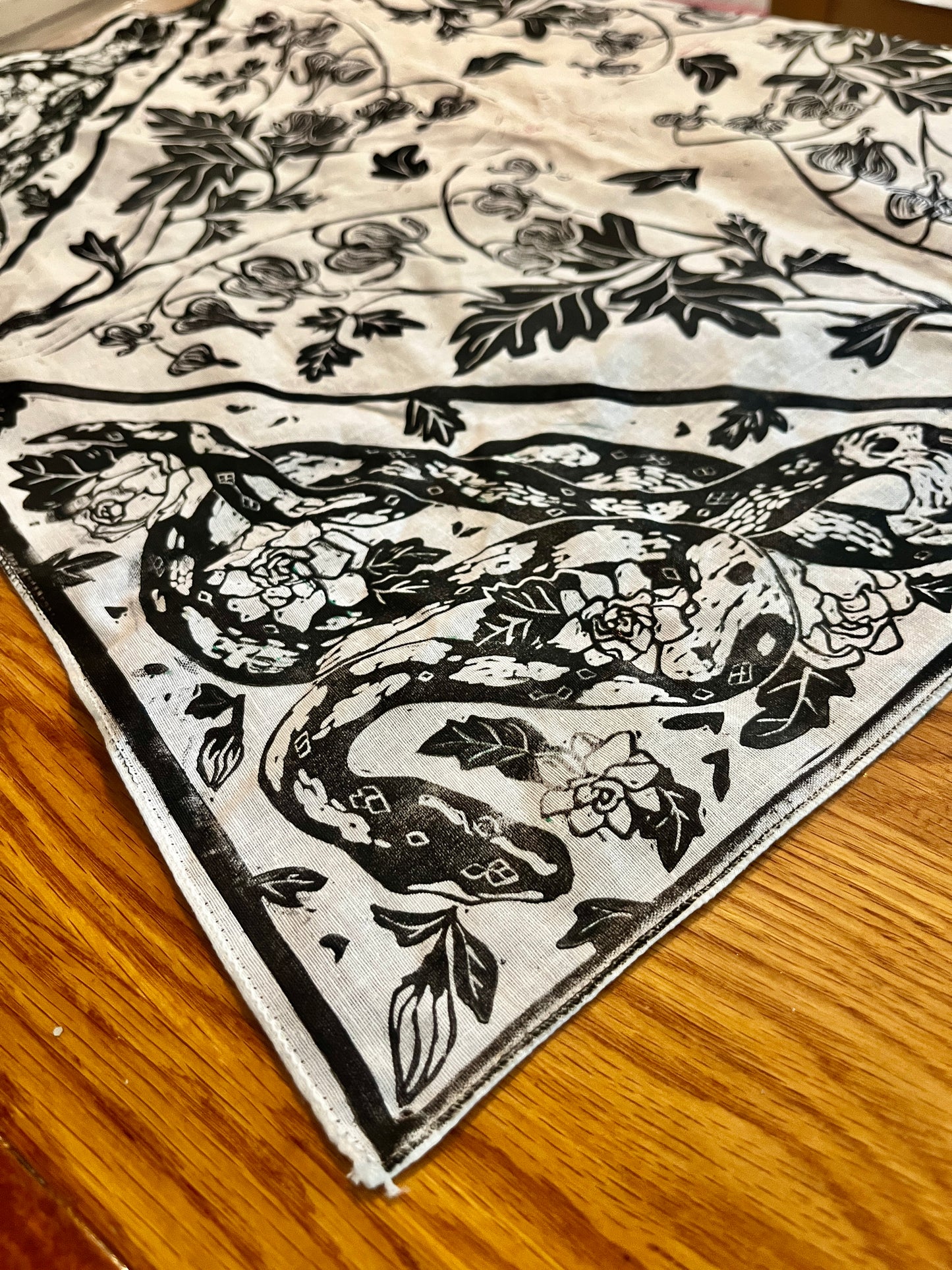 Snake and Flower Linocut Bandana