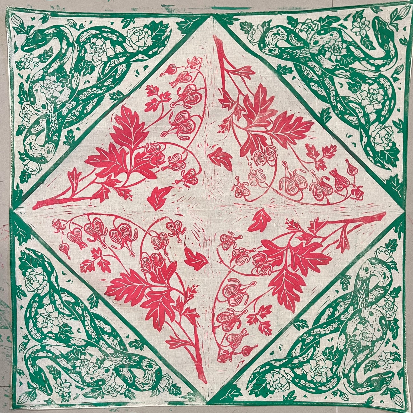 Snake and Flower Linocut Bandana