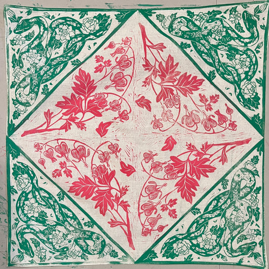 Snake and Flower Linocut Bandana