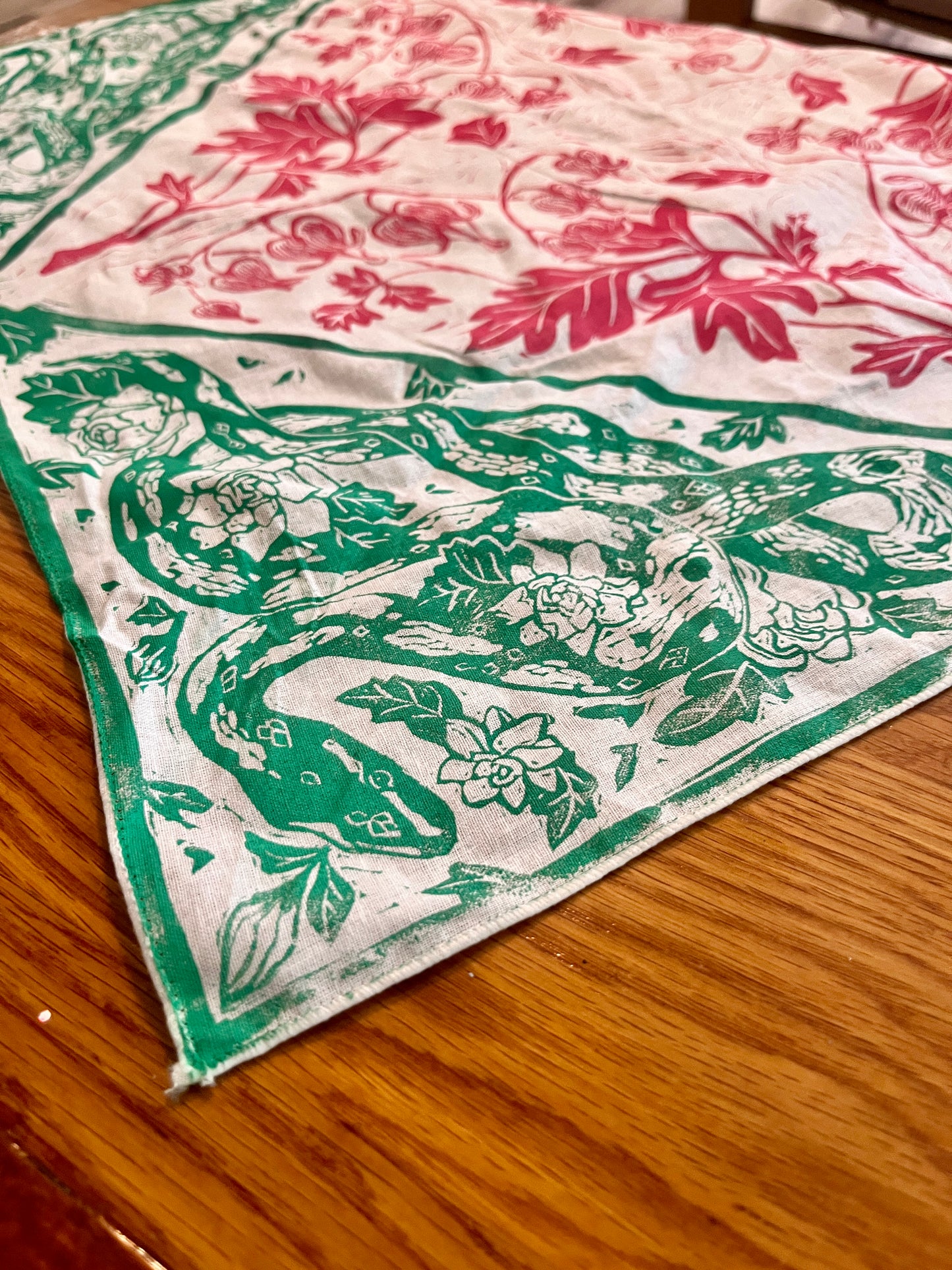 Snake and Flower Linocut Bandana