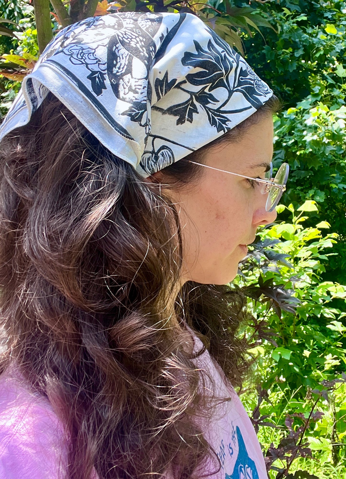 Snake and Flower Linocut Bandana