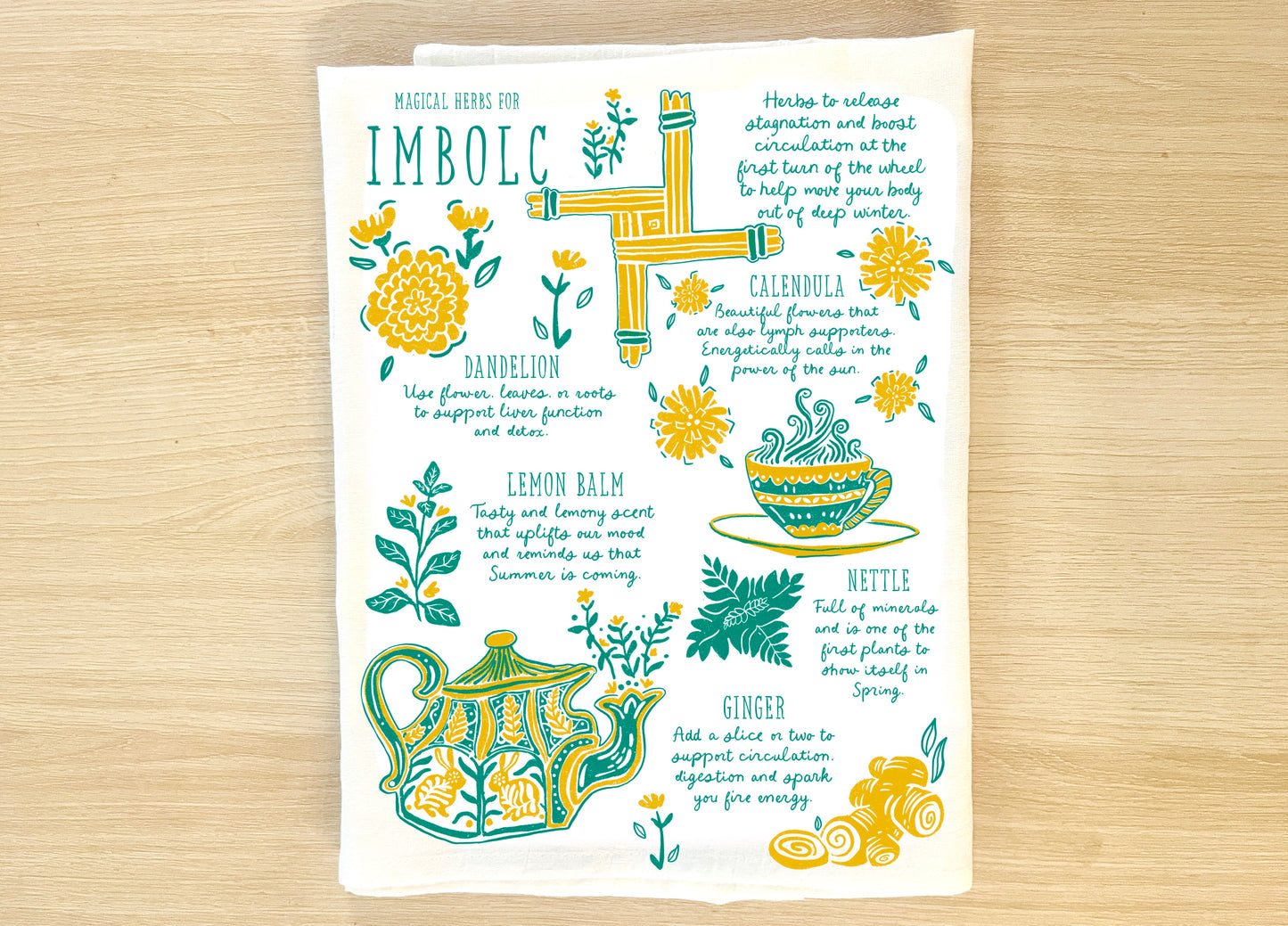 Imbolc Herbs Tea Towel