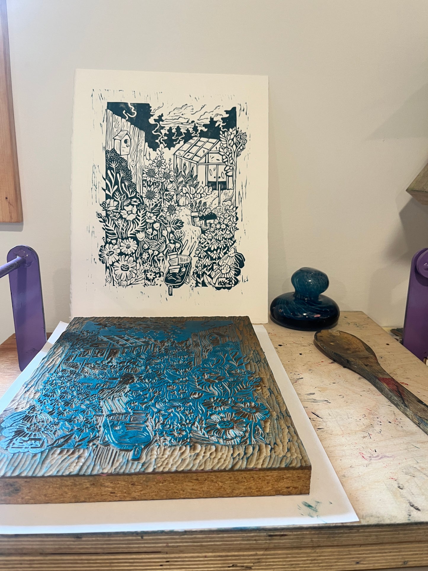 Abundance Surrounds Me - linocut