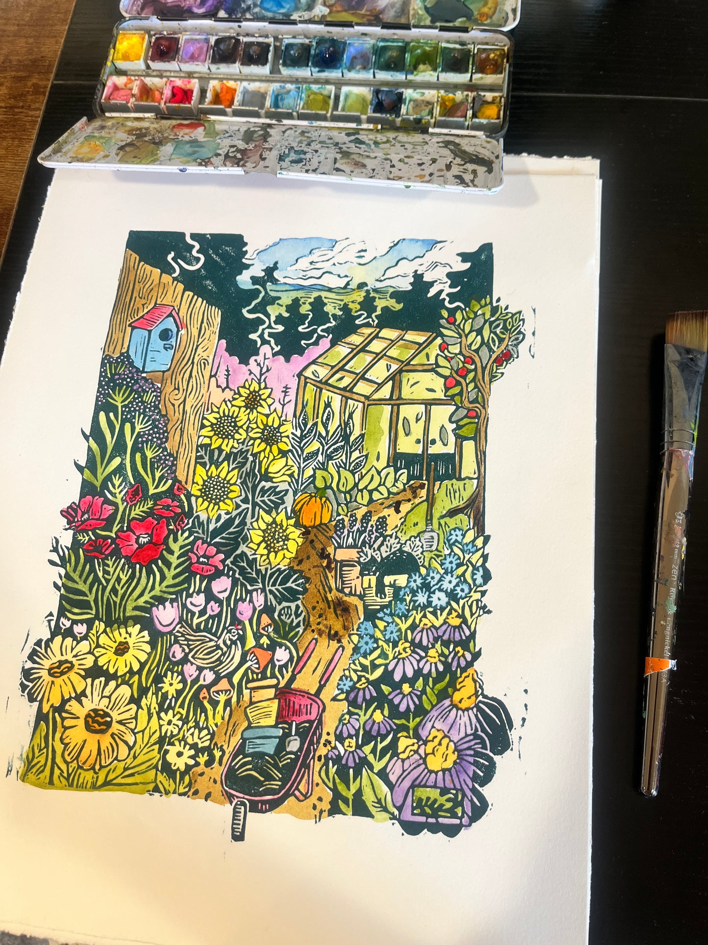 Abundance Surrounds Me - linocut