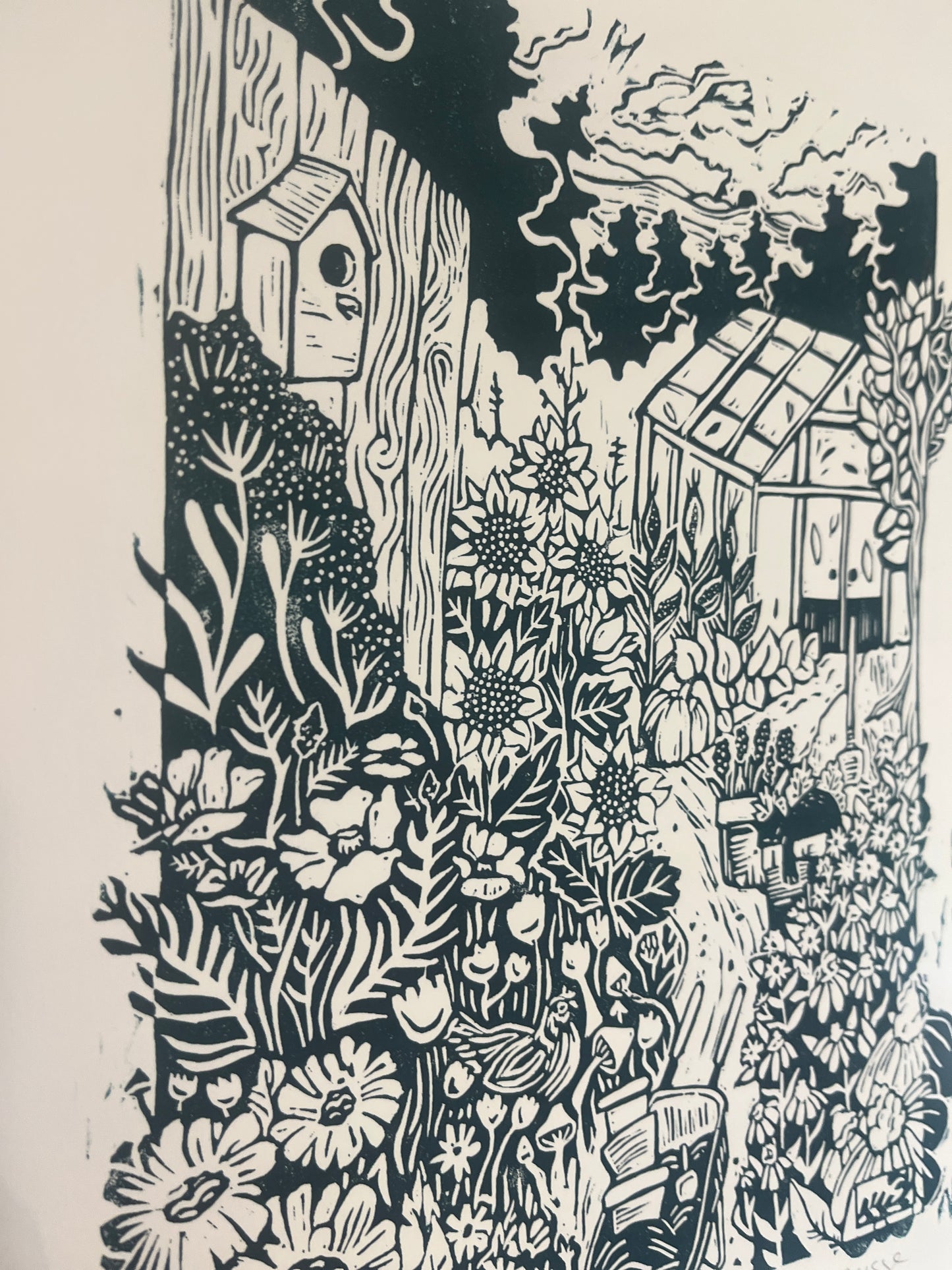 Abundance Surrounds Me - linocut