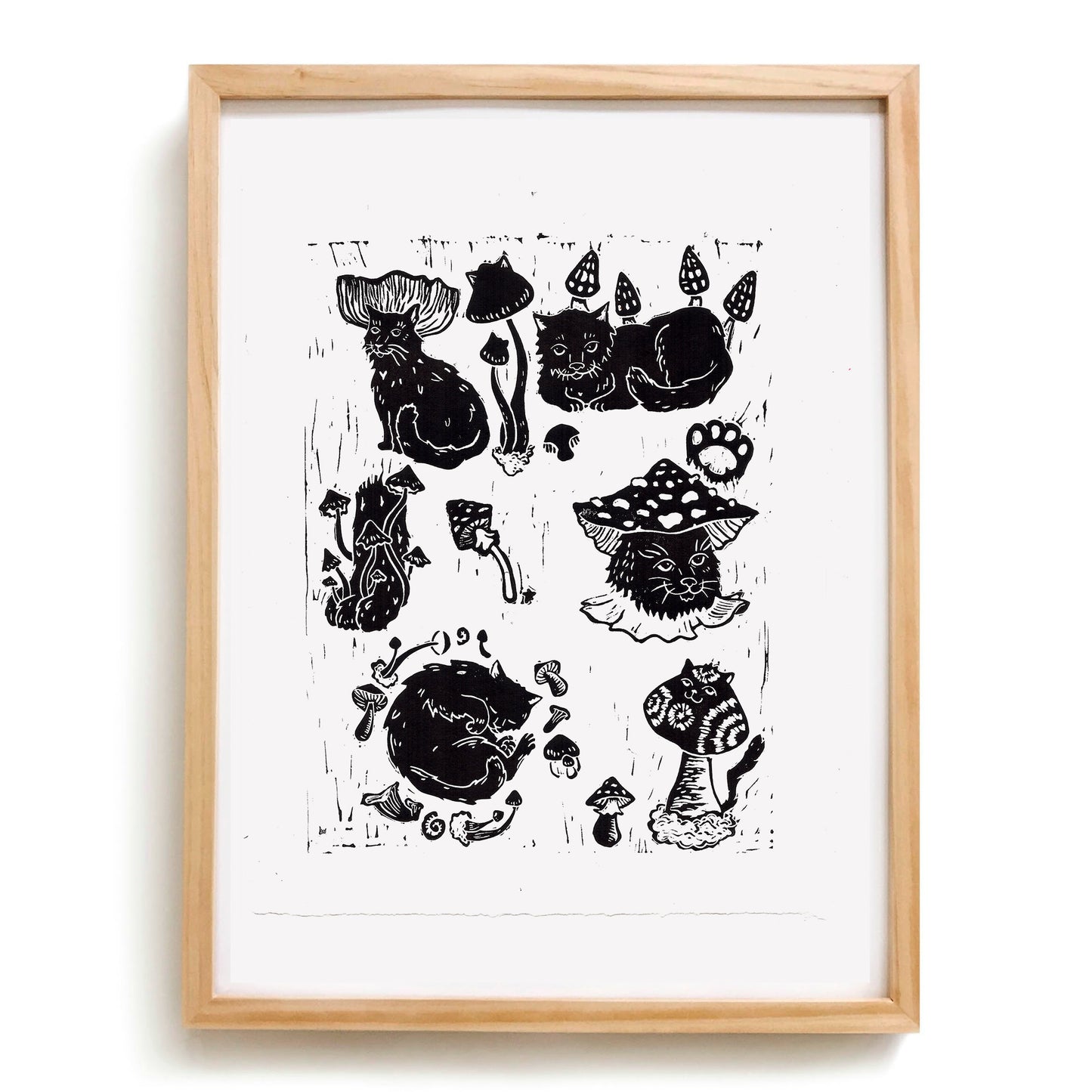 Meowshroom - Original Linocut Print