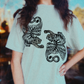 Flying Tigers linocut tshirt design, hand printed by erika busse asheville artist on a comfort colors bay tshirt