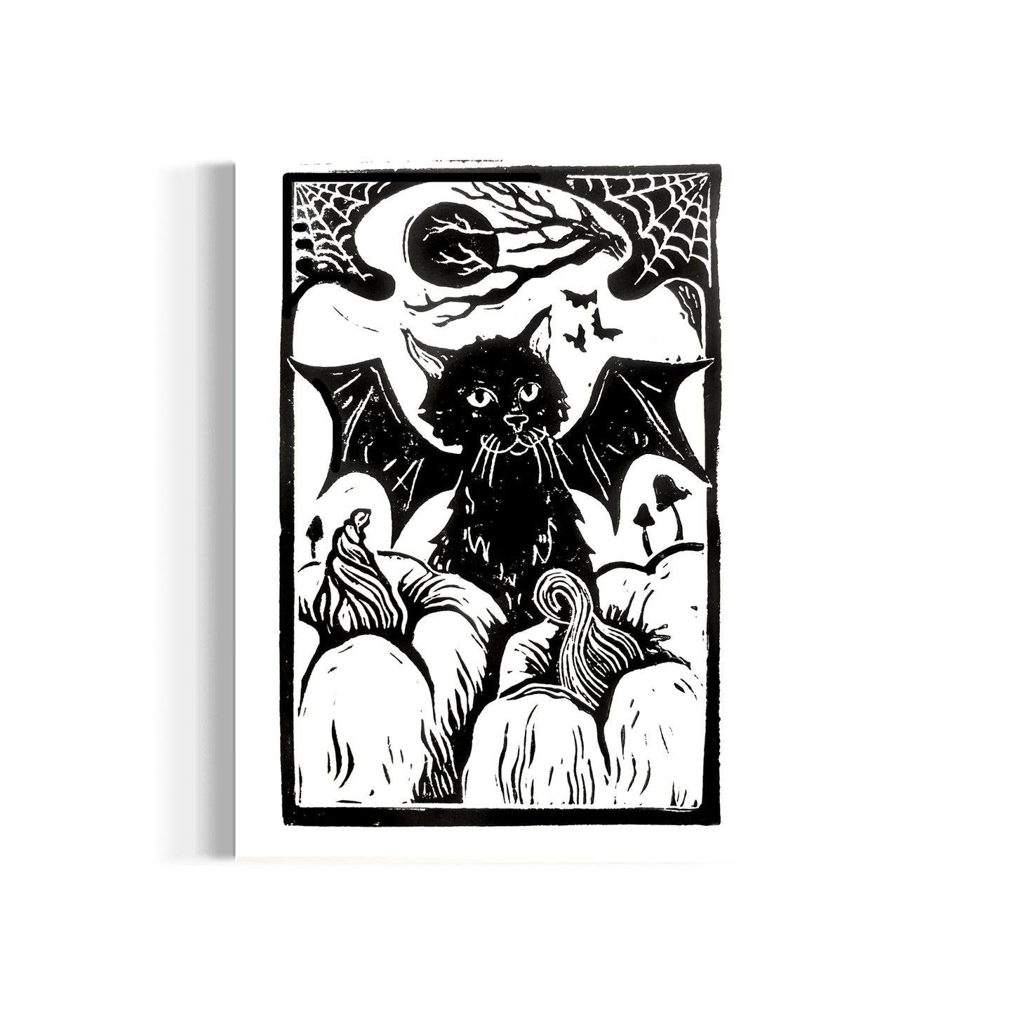 Cat Bat - linocut print