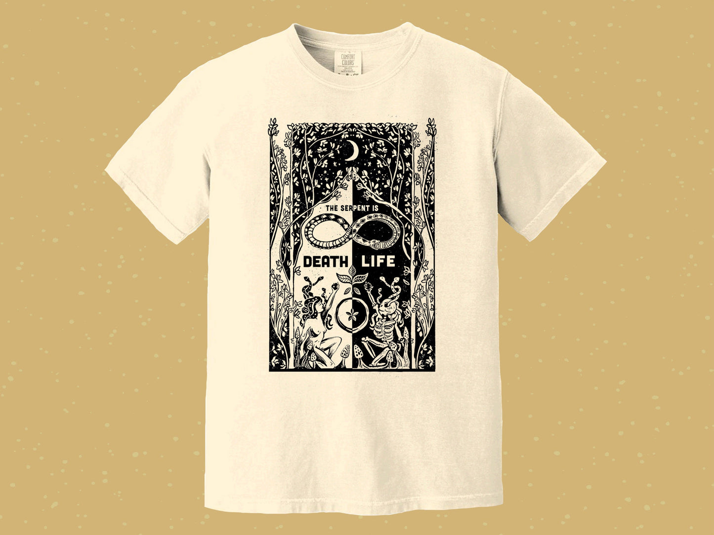 Serpent Is Death/Life, King Gizzard inspired screen printed and linocut T shirt