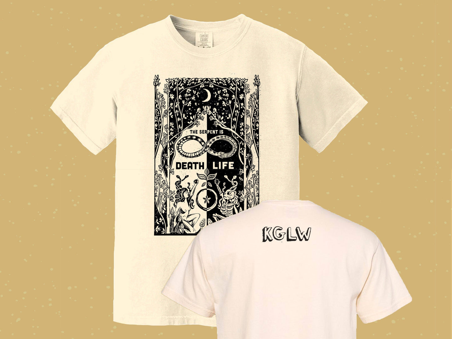 Serpent Is Death/Life, King Gizzard inspired screen printed and linocut T shirt