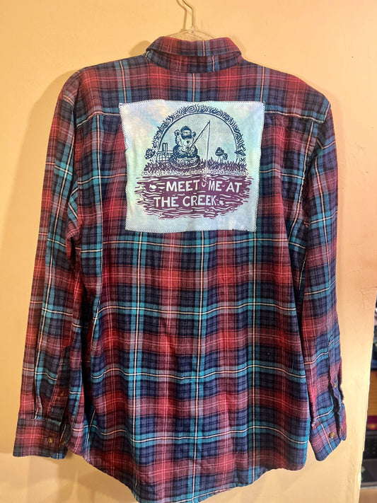 Upcycled Meet Me at The Creek flannel, BMFS repurposed short sleeve