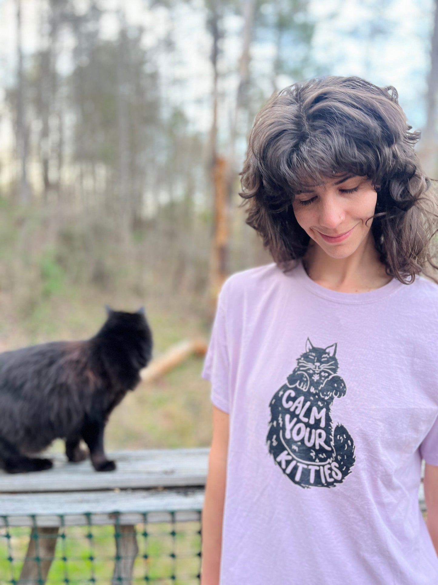 Calm Your Kitties T-Shirt with funny cat pun on botanical dyed oversized shirt, calming shirt, cat lover gift