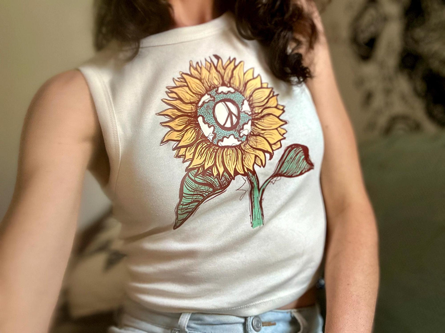 Peaceful Sunflower Ladies Crop Top Tank