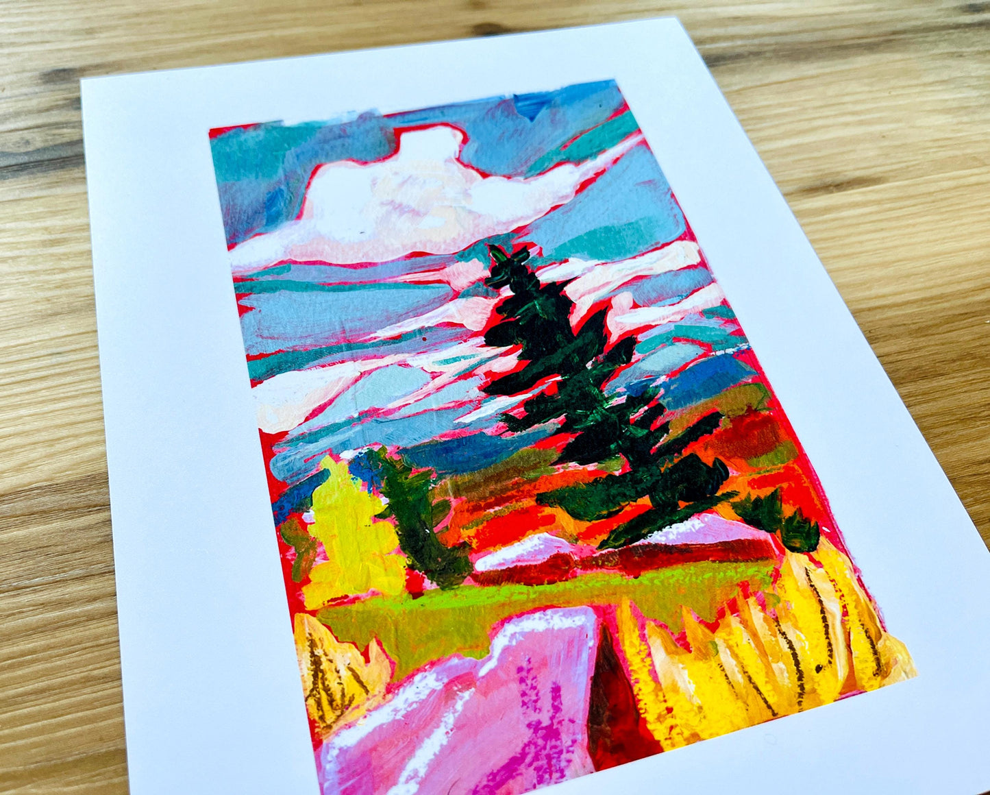Mountaintop Tree - Colorful and Expressive Landscape Painting - Art Print