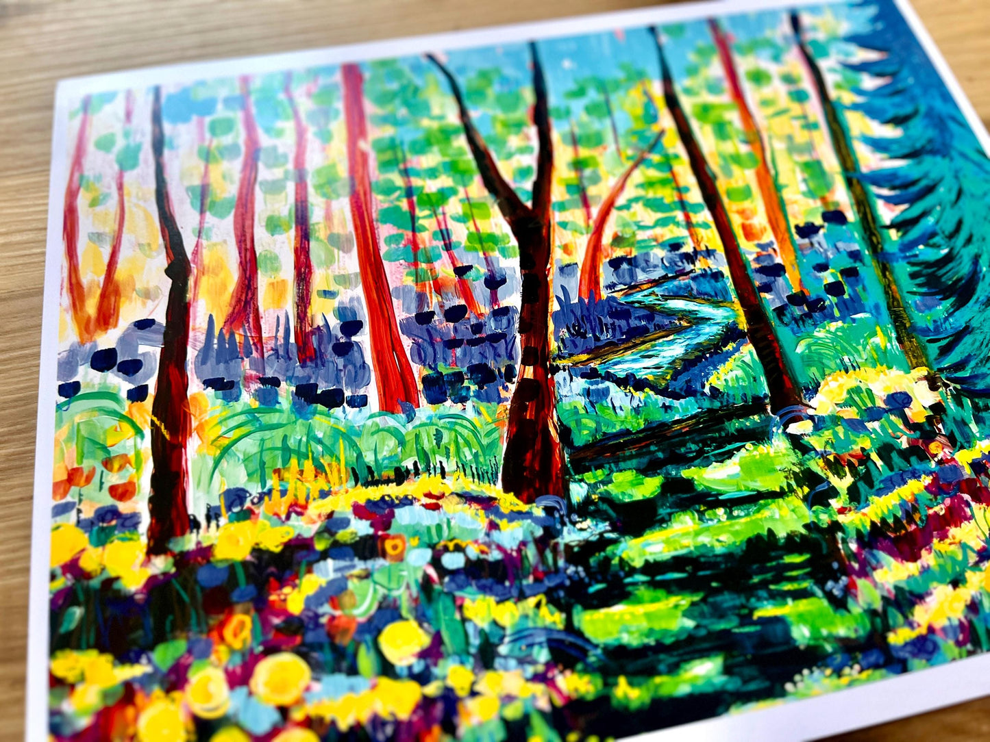 Summer Bliss - Colorful Flower and Creek Modern Landscape Painting - Art Print