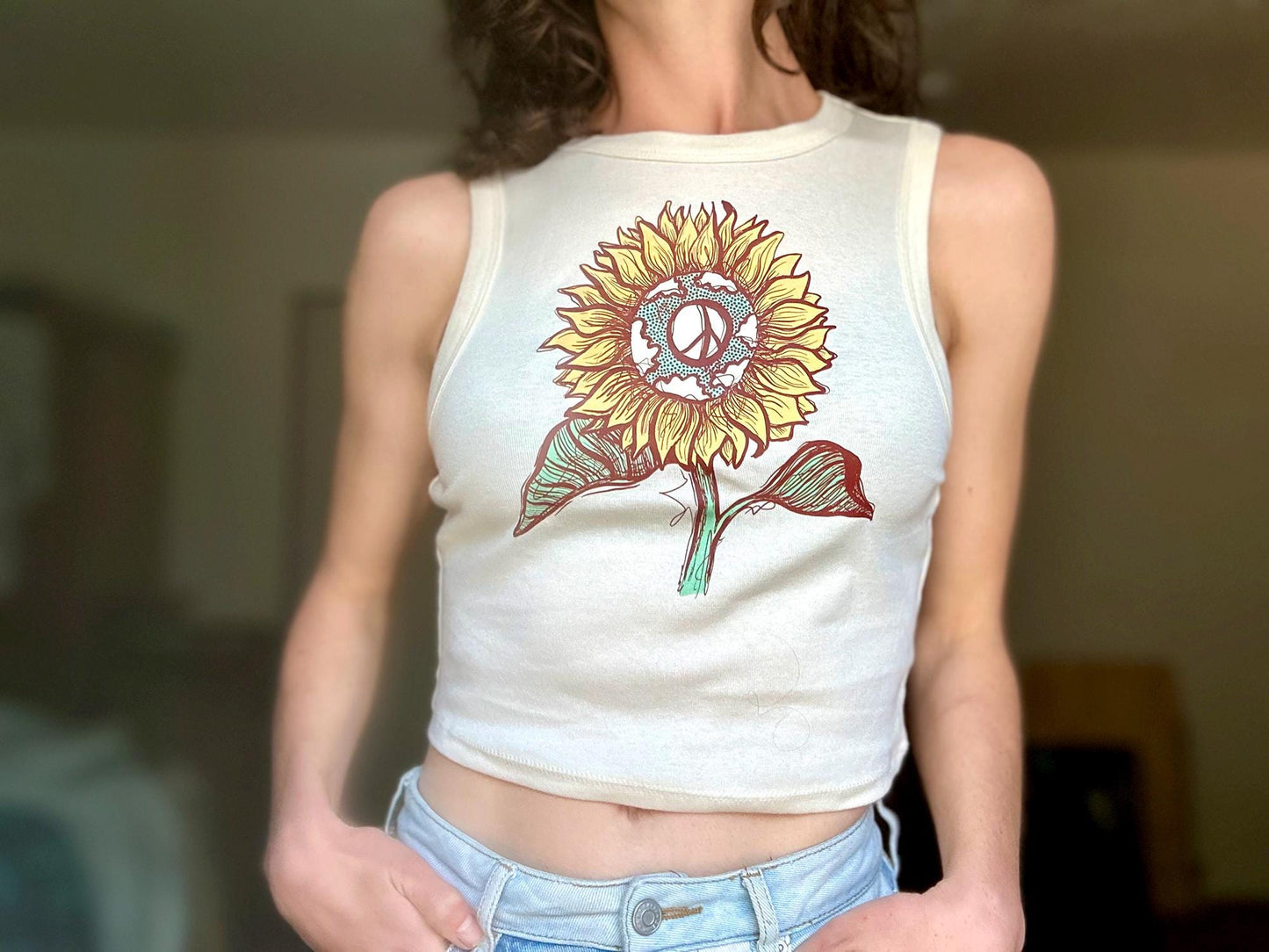 Peaceful Sunflower Ladies Crop Top Tank