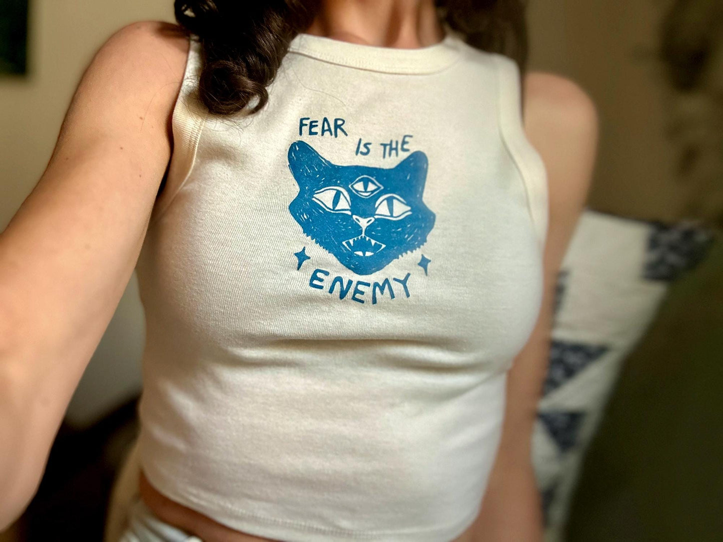 Fear Is The Enemy Empowering Ladies Crop Top Tank with Cats