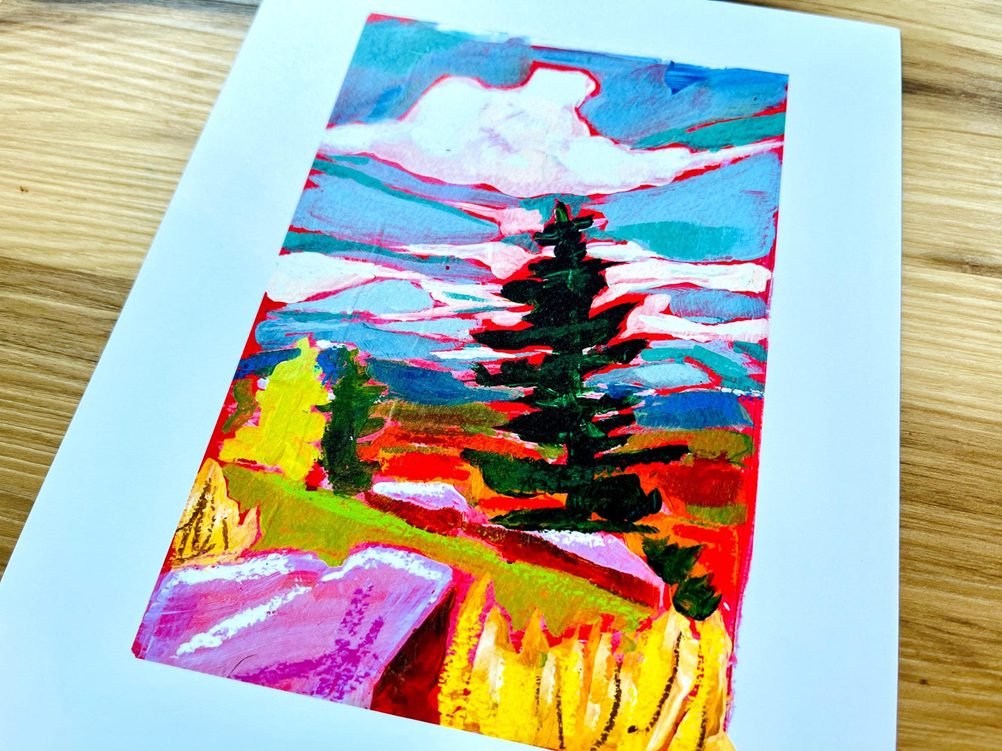 Mountaintop Tree - Colorful and Expressive Landscape Painting - Art Print