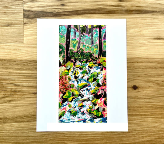 Cascading Falls - Mountain and Water - Colorful and Modern Abstract Landscape Painting - Art Print