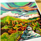 Sun River - Colorful River and Mountain Landscape Painting - Art Print