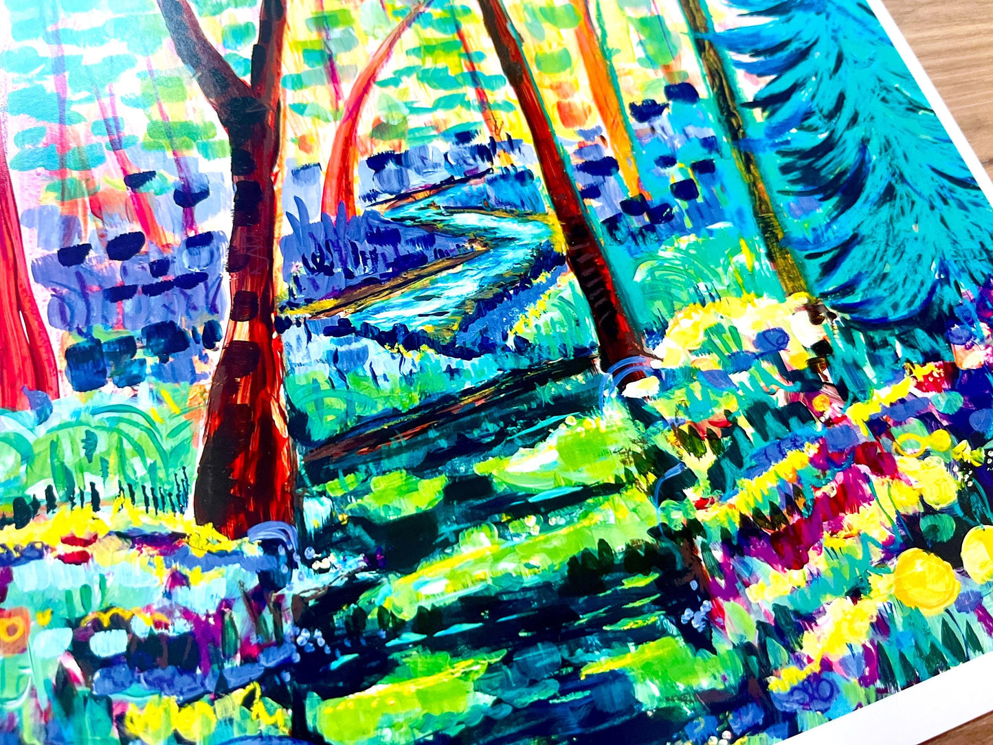 Summer Bliss - Colorful Flower and Creek Modern Landscape Painting - Art Print