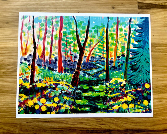 Summer Bliss - Colorful Flower and Creek Modern Landscape Painting - Art Print