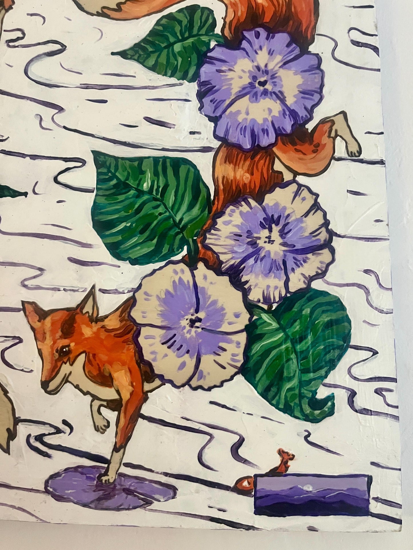 Fox and Flowers - Original Acrylic Painting