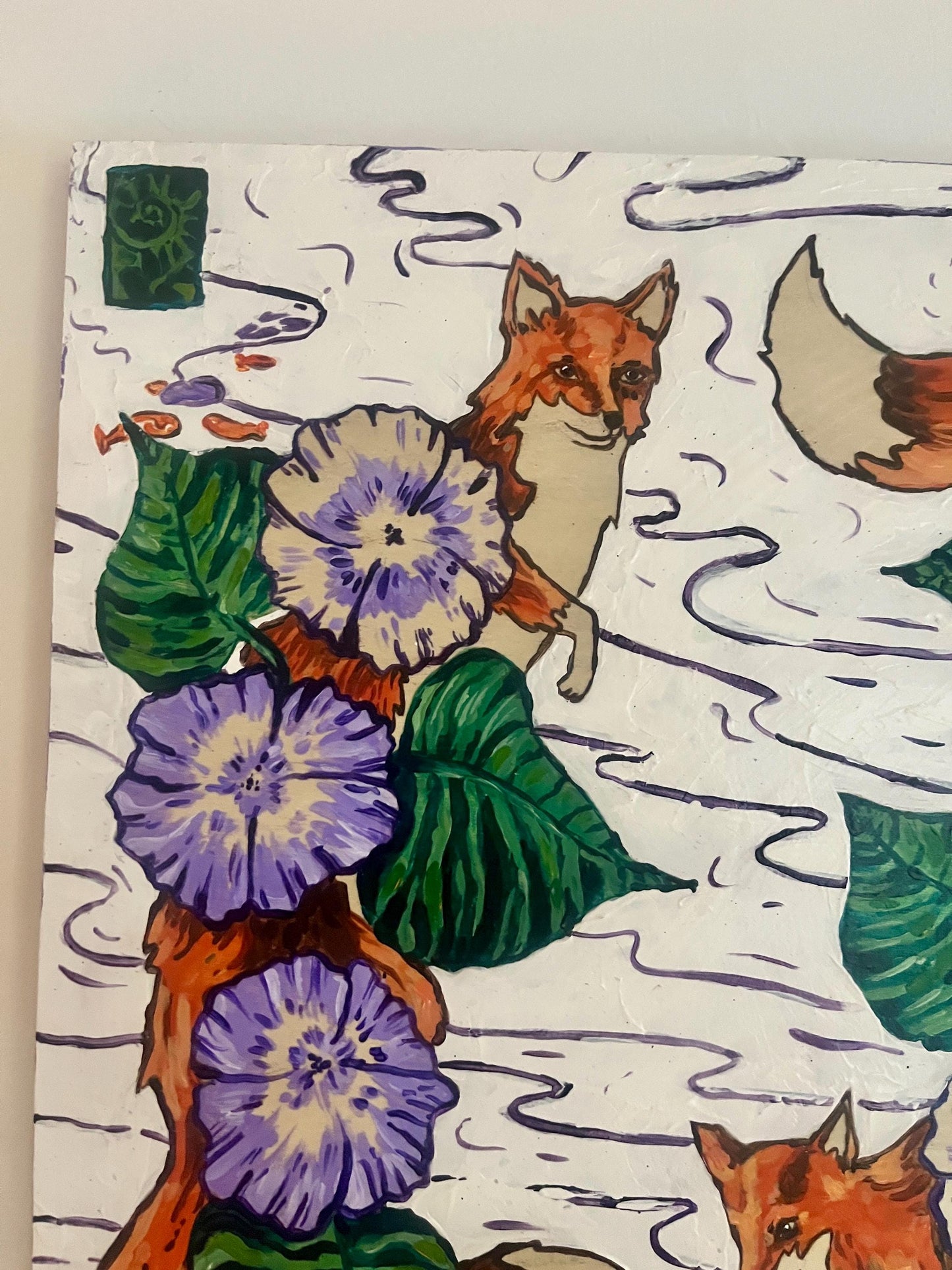 Fox and Flowers - Original Acrylic Painting