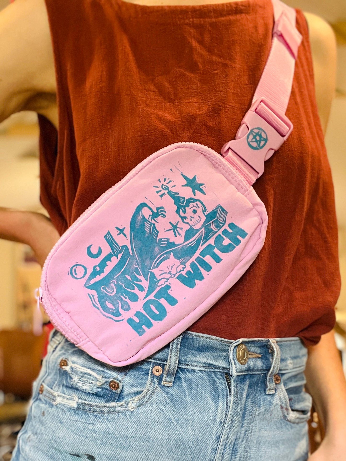Hot Witch - Linocut Printed cross Body Zip bag